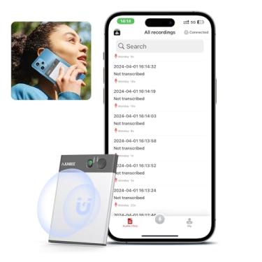 Imagem de Gravador de voz Ajunbee AI, controle de aplicativo, transcrição resumida e tradução instantânea habilitado pelo ChatGPT, suporta 68 idiomas, dispositivo de gravação de 64 GB, gravador de áudio para