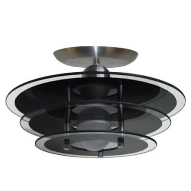 Imagem de Lustre Plafon com 03 Vidros Para 01 Lâmpada Modelo Redondo Preto Sala 