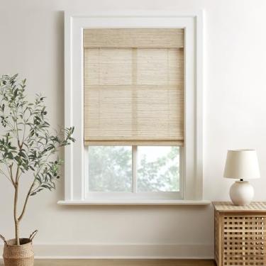 Imagem de HOMEIDEAS Persianas romanas 100% naturais sem fio, filtro de luz solar, tratamento de janela, proteção de privacidade, fácil de instalar, persianas para janelas internas de cozinha, 1 peça, L30 x C60