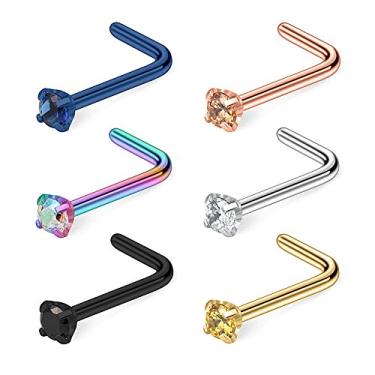 Imagem de Ruifan 6 peças de piercing de nariz CZ diamante de aço cirúrgico 22 G em forma de L 1,5 mm, 2 mm, 2,5 mm, 3 mm