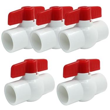 Imagem de Kemcatui Pacote com 5 Válvula de esfera de PVC de 2,5 cm, válvulas de esfera de desligamento de água, válvula de esfera com alça em T, encaixe para piscina, sistema de tubulação de jardim (diâmetro