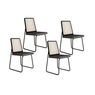 Imagem de Kit 4 Cadeiras Sala Jantar Wood 1751 4 Uni Preto Linho Grafite Carraro