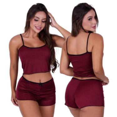 Imagem de Baby Doll Liso Feminino Casual Para Dormir Confortável Helanca Cropped