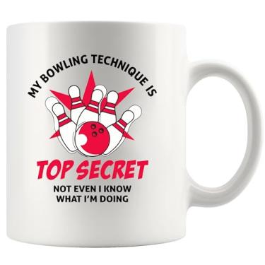 Imagem de My Bowling Technique Is Top Secret Bowling Gifts for Men Women Coach Bowling Balls and Pins Funny Sports Player Dad Boyfriend From Wife Girlfriend Ceramic Mug 325 ml Branco