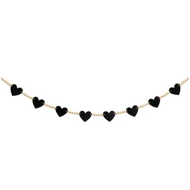 Imagem de VANGNING Guirlanda De Corações De Feltro Rosa E Contas De Madeira Para O Dia Dos Namorados - Faixa De Lareira De Fazenda, Decoração De Parede Neutra, Decoração De Lareira Para Festa De Fim De Ano (C