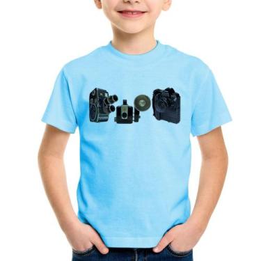 Imagem de Camiseta Infantil Câmeras Vintage - Foca na Moda, Azul bebê, 6