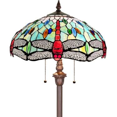 Imagem de Capulina Tiffany Luminária De Chão Fine Sky Estilo Libélula Vitral Luminária De Pé Industrial Bronze Escuro Pólo Para Sala De Estar Quarto Escritório Em Casa