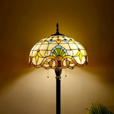 Imagem de JGWSMQ Tiffany Luminária De Chão 3 Luzes Vitral Barroco Luminária De Leitura De Pé Luminária De Canto Antiga Para Sala De Estar Quarto Escritório Em Casa, 15,74 Polegadas