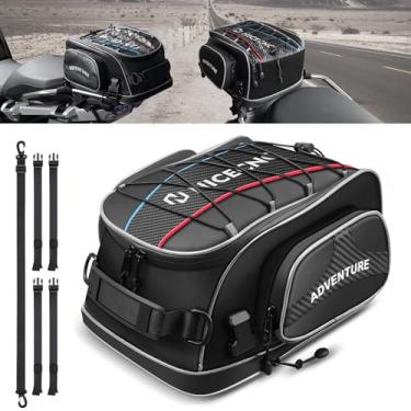 Imagem de NICECNC Bolsa traseira de motocicleta expansível de 15 L, parte inferior antiabrasiva de PVC, bolsa universal para capacete, suporte traseiro de bagagem, bolsa organizadora com alça de ombro para