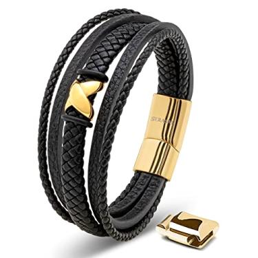 Imagem de SERASAR Pulseira masculina de couro premium | Fecho magnético de aço inoxidável | Três cores | Caixa de joias incluída, 20cm, Couro, Sem Pedra Preciosa