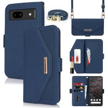 Imagem de Jaorty Carteira transversal para Google Pixel 7a com alça de ombro longa, porta-cartão de crédito de 15,5 cm, bolsa de mão de couro PU com suporte para maquiagem espelhada para mulheres e meninas,