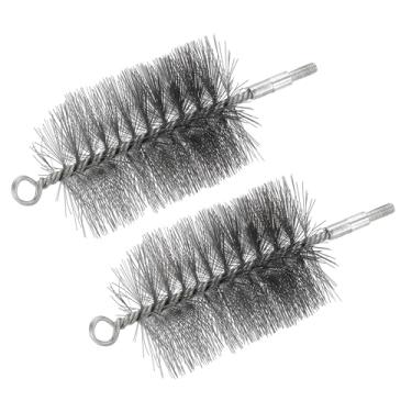 Imagem de PATIKIL Escova de limpeza de chaminé de 6,9 cm, 2 peças de escova redonda de aço com encaixe NPT de 1/4 para limpeza de tubos de secador de barraca de fogão a lareira, prata