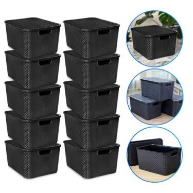 Imagem de Kit 10 Caixas Organizadoras Rattan Preta Pequena Média 7L - Arqplast