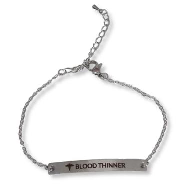Imagem de Max Petals BLOOD THINNER Pulseira de barra fina com alerta médico - corrente ajustável, Medium, Aço inoxidável, Sem Pedra Preciosa