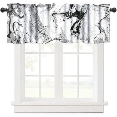 Imagem de Saia de mármore preto e branco, abstrato, branco, cinza, moderno, bolso para varão, blackout para janela curta, tratamento para casa, cozinha, sala de estar, quarto, café, 137 x 45 cm