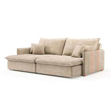 Imagem de Sofá Retrátil Sem Caixa 3 Lugares Solomons Velosuede Bege 230 cm - Mob