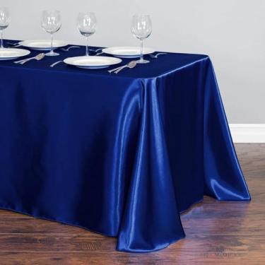 Imagem de Toalha de mesa retangular de cetim sobreposição de mesa capa festa feriado jantar casamento banquete decoração (145X366cm/azul royal)