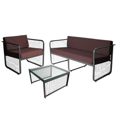 Imagem de Conjunto 1 Poltrona 1 Namoradeira e 1 Mesa de Centro Santiago em Alumínio e Fibra Sintética Acesse Móveis