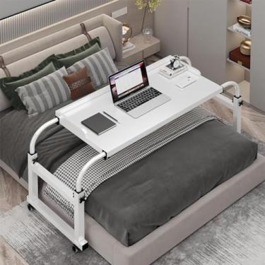 Imagem de Mesa de cama com 4 rodas, mesa ajustável para computador de 115 a 210 cm, bandeja de alimentos, mesa médica com rodinhas para cama de solteiro/casal/queen/king size