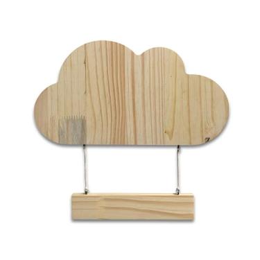 Imagem de Porta Maternidade Para Quarto Infantil Em Pinus Nuvem Com Plaquinha Cor:NATURAL;Tamanho:15,9x30 cm