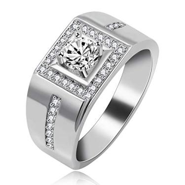 Imagem de Anel de noivado masculino Uloveido quadrado aliança de casamento zircônia cúbica ajuste confortável/platina/ouro rosa/banhado a ouro tamanho 6 7 8 9 KR201 Prata