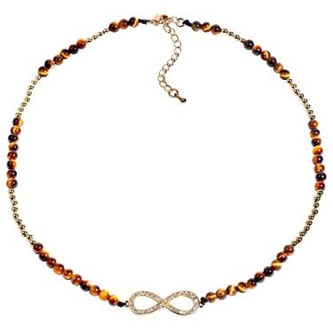 Imagem de Jewever Colares femininos com contas de ouro 14 k banhado a olho de tigre infinito colar de cristal joias presentes ajustáveis (38 a 43 cm), Pedra, Olhos de tigre