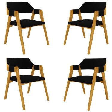 Imagem de Kit 4 Cadeiras Sala De Jantar E Jogos Carteados Madeira Maciça Poker Veludo Preto-mel G42 - Gran Belo