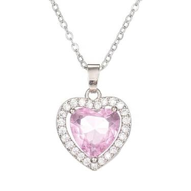 Imagem de Colar de compromisso de cristal de zircônia cúbica de coração rosa para mulheres, moderno, romântico, coração, zircônia cúbica, presente para mãe, irmã, esposa, namorada, Zircônia cúbica, Zircônia