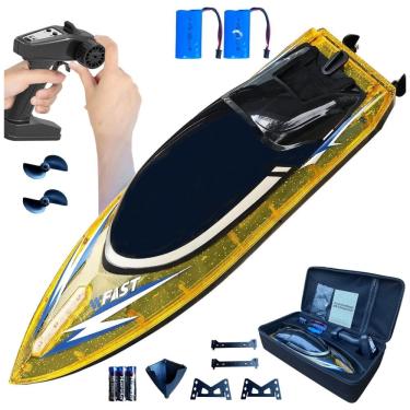 Imagem de Barco de Controle Remoto para Adultos com Velocidade Máxima de 56 km/h, Luz LED e 2 Baterias Recarregáveis, RANFLY DYKC11, Dourado