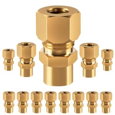 Imagem de Conector de encaixe de tubo de compressão de latão, adaptador de acoplamento reto, tubo de 1/5.1 cm OD x 1/10.2 cm NPT conector fêmea 6 peças (1/2od a 1/4 npt)