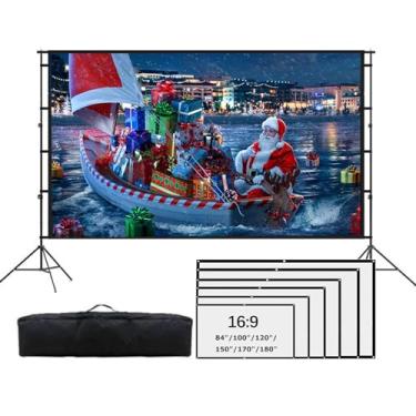 Imagem de Tela de projeção com suporte, tela de filme portátil de 100 polegadas 16:9 HD 4K tela de projeção, tela de vídeo interna e externa com bolsa de transporte para home theater (antiluz, 60 pol) (seda