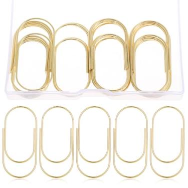 Imagem de 20 peças de clipes de papel dourados, clipes de papel grandes dourados de 5 cm com caixa transparente para materiais de escritório divertidos, presentes escolares, decoração de casamento