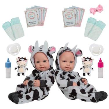 Imagem de Bebê Reborn Gêmeos Casal Pode Dar Banho Vaquinha Pelúcia - Cegonha Reb