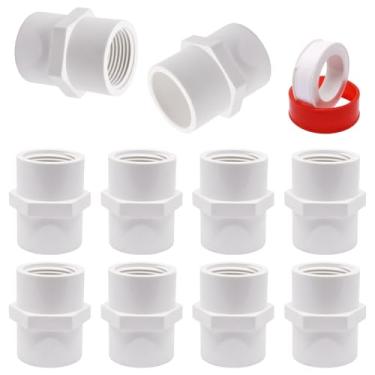 Imagem de YuGtcen Conexões de PVC 3/4, 3/10.2 cm PVC NPT Rosca Fêmea Conector SCH40, (Socket x NPT fêmea) Adaptador de Acoplamento de Tubo (10 peças)