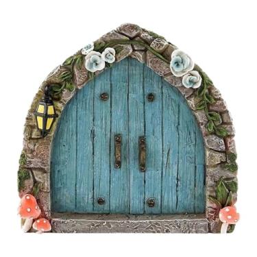 Imagem de Fenteer Mini Fairy Garden Door do jardim Tiny House Door, Garden Elf Door Decoração ao ar livre para pátios Restaurantes Courtyard Yard Art Indoor