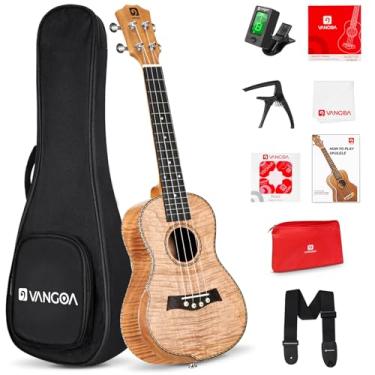 Imagem de Vangoa Ukulele de concerto 58 cm Ukelele Kit de descanso de braço Ukulele Okoume Madeira Quatro Cordas de Madeira Havaiano Starter Uke para Iniciantes Profissionais Adultos
