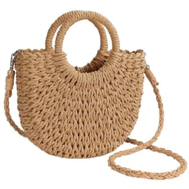 Imagem de Bolsas de palha para mulheres 2025 bolsas transversais de verão bolsa de tecido artesanal bolsa de praia de verão bolsa de palha, Caqui