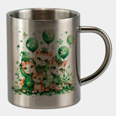 Imagem de Caneca de Inox Premium Prateada 400ml TURMA GATINHOS ST PATRICKS DAY 1
