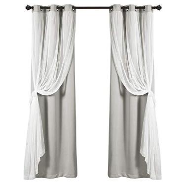 Imagem de Lush Decor, Painel de ilhós transparente cinza claro com forro blackout isolado, conjunto de cortinas de janela escurecendo o ambiente (par), 304,8 x 96,5 cm, 304,8 cm C