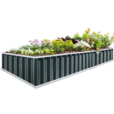 Imagem de KING BIRD 256,5 cm x 91,4 cm x 30,5 cm, 4 métodos de instalação para "Faça você mesmo" em aço galvanizado para cama de jardim em aço galvanizado com 8 etiquetas tipo T e 2 pares de luvas (cinza carvão)