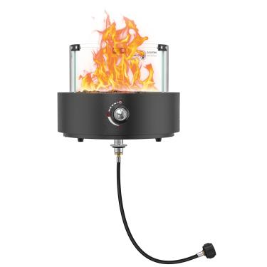 Imagem de ONLYFIRE OUTDOOR LIVING Fogueira a gás montada na parte inferior para mesa com orifício para guarda-chuva, lareira portátil sem fumaça com protetor de vento, fogueira de propano para pátio