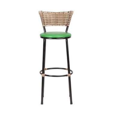 Imagem de Banqueta Alta Fixa Elegante com Encosto Junco Cappuccino Mesclado, Assento Confortável em Corino e Estrutura Preta Ideal para Cozinha Balcão ou Área Gourmet (VERDE)