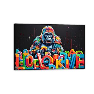 Imagem de Macaco gorila animal pintura inspiradora imagens pôsteres impressões arte pôster pop art pintura imagem banksy tela arte de parede para sala de estar escritório decoração de parede 75 x 50 cm