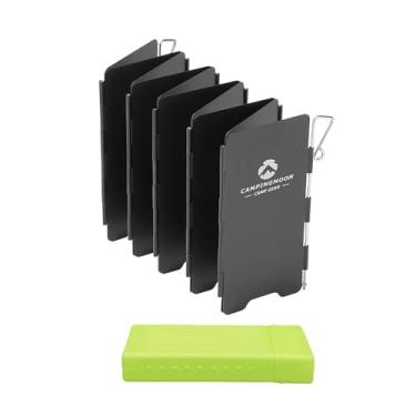 Imagem de Para-brisas para fogão de acampamento Campingmoon, protetor de vento dobrável de liga de alumínio com 10 placas para fogão de acampamento, bloqueador de vento para fogão a gás com caixa de