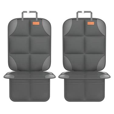 Imagem de Protetor de assento de carro, grande protetor automotivo para assentos de criança com acolchoamento mais grosso e bolsos de malha antiderrapante para SUV, sedã, caminhão, couro e tecido - preto