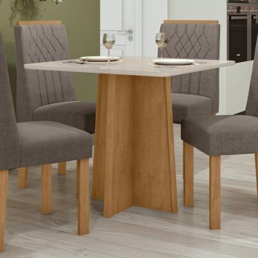 Imagem de Mesa De Jantar 90X90Cm Tampo Mdf/Vidro Celebrare Móveis Lopas Amêndoa Clean/Off White