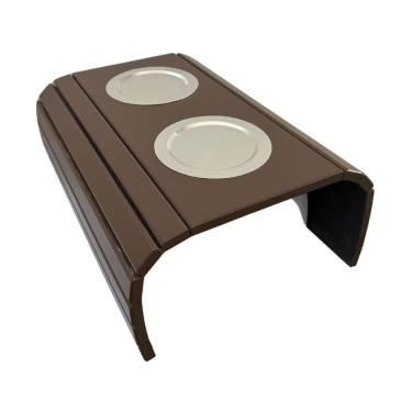 Imagem de Esteira Bandeja Para Braço Sofá Porta Copo Alumínio Chocolate
