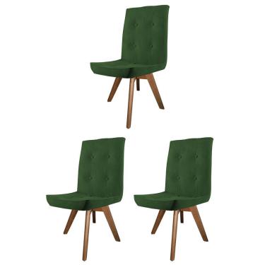 Imagem de Kit 03 Cadeira De Jantar Drop Com Botão Base Giratória Carvalho Suede Verde - Amey Decor