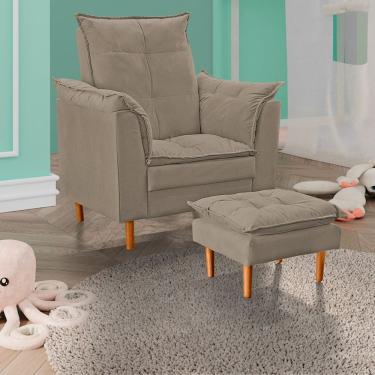 Imagem de Poltrona De Amamentação Com Puff Quarto De Bebê Liz Suede Cor:bege Escuro