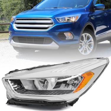Imagem de KACHIR Farol de halogênio para Ford Escape 2017 2018 2019 sem farol LED DRL cromado lado esquerdo do motorista LH